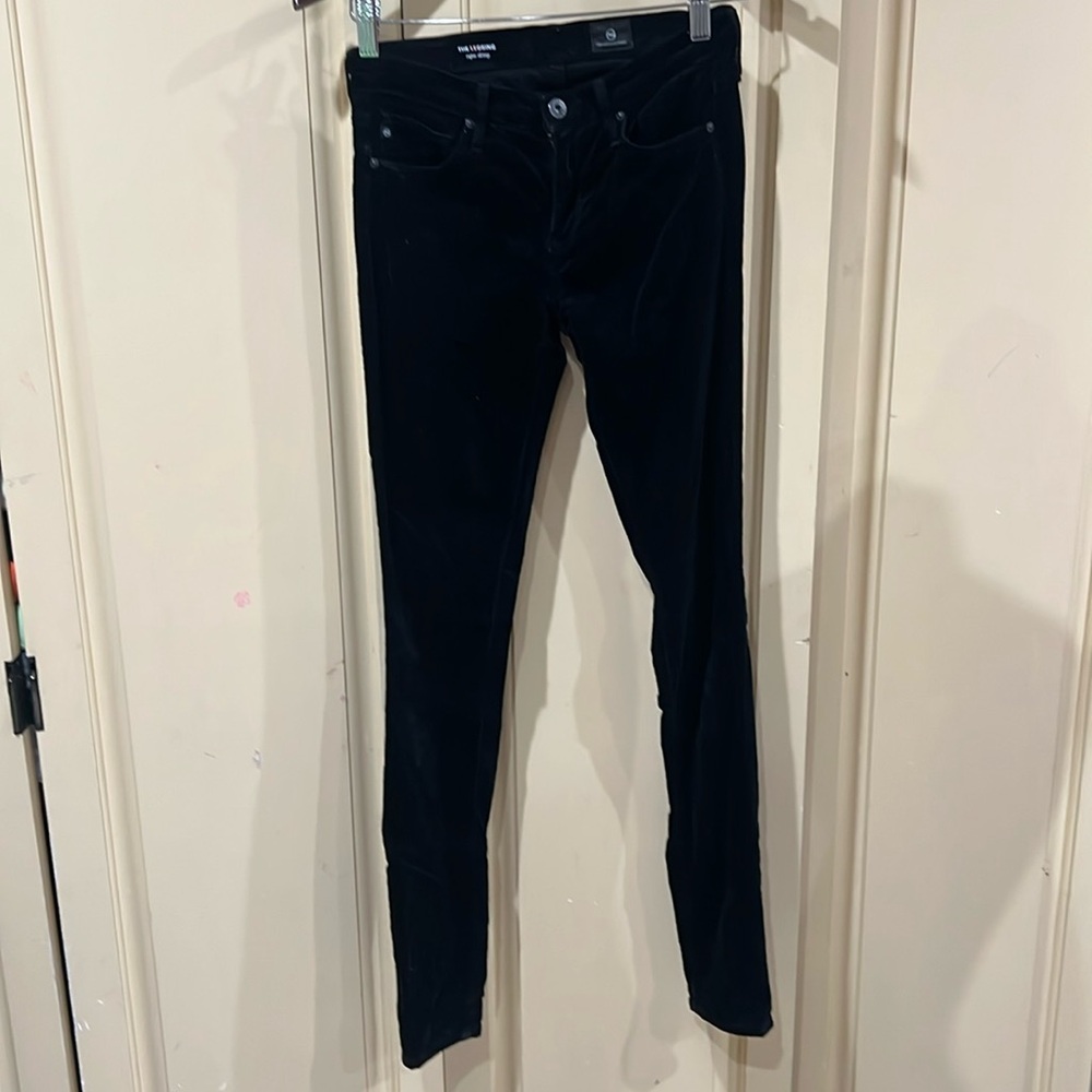 AG Adriano Goldschmied The Leggings Super Skinny Black Velvet Pants Size 24